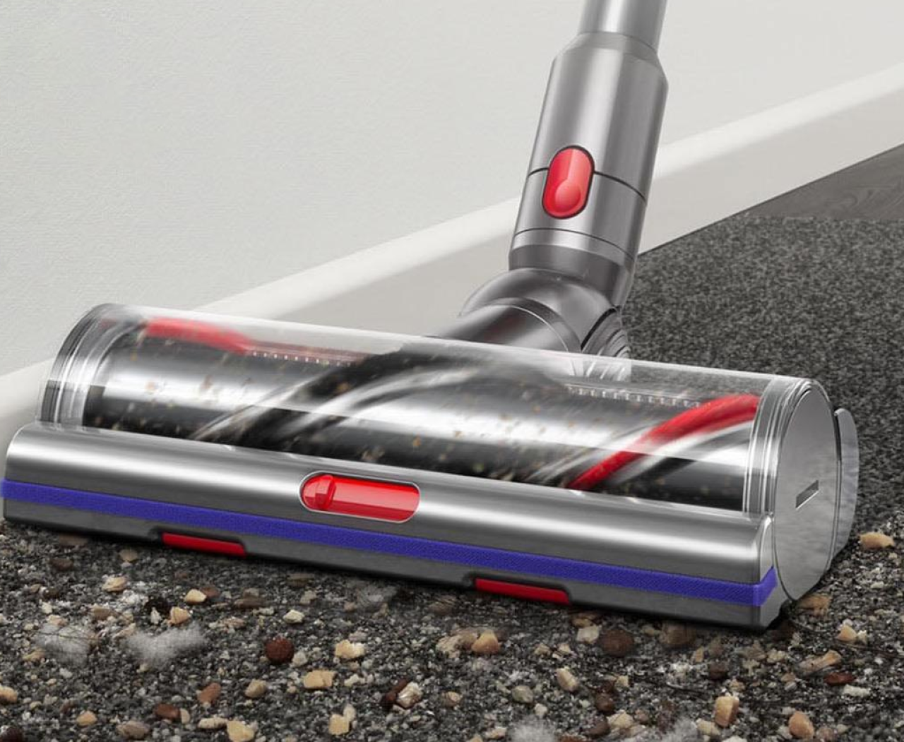 The ball attachment on a Dyson V15 motorised brush head makes it easy to maneuver.