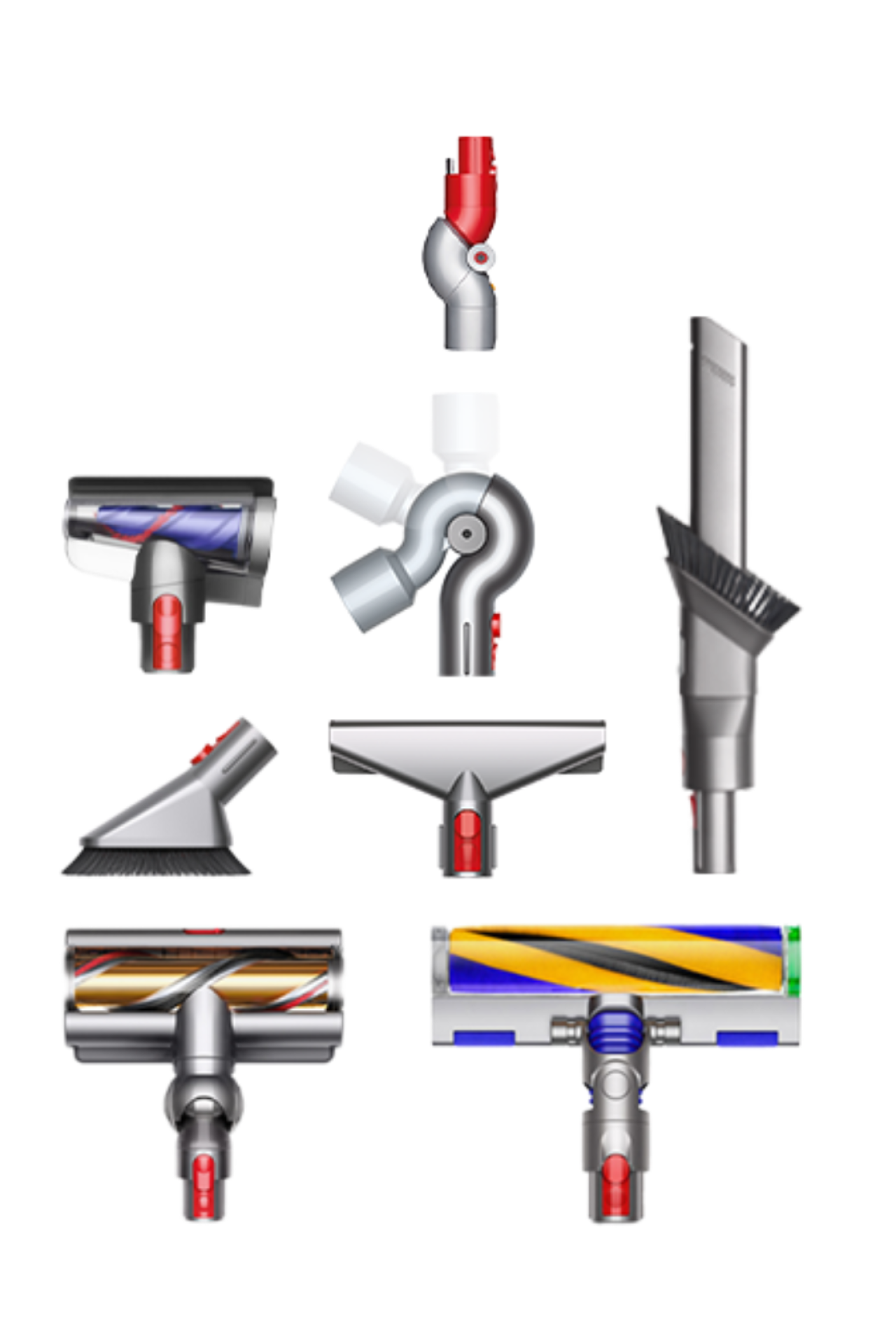 The tools available for the Dyson V15 Detect Absolute+.