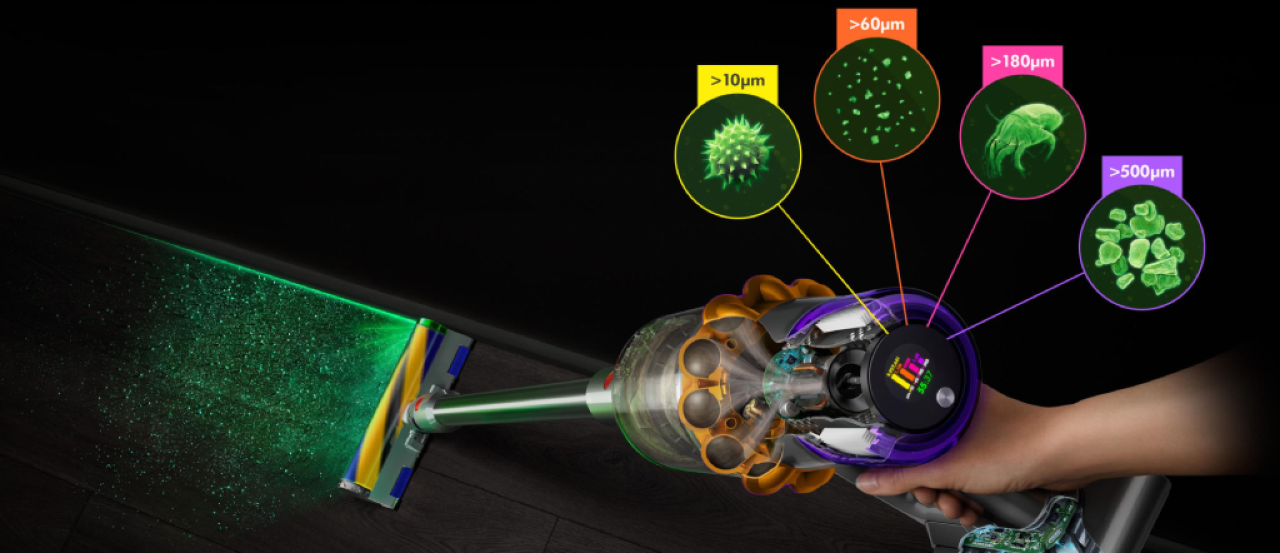 The Dyson V15 detects the size of particles and reports on it, using a piezo sensor.
