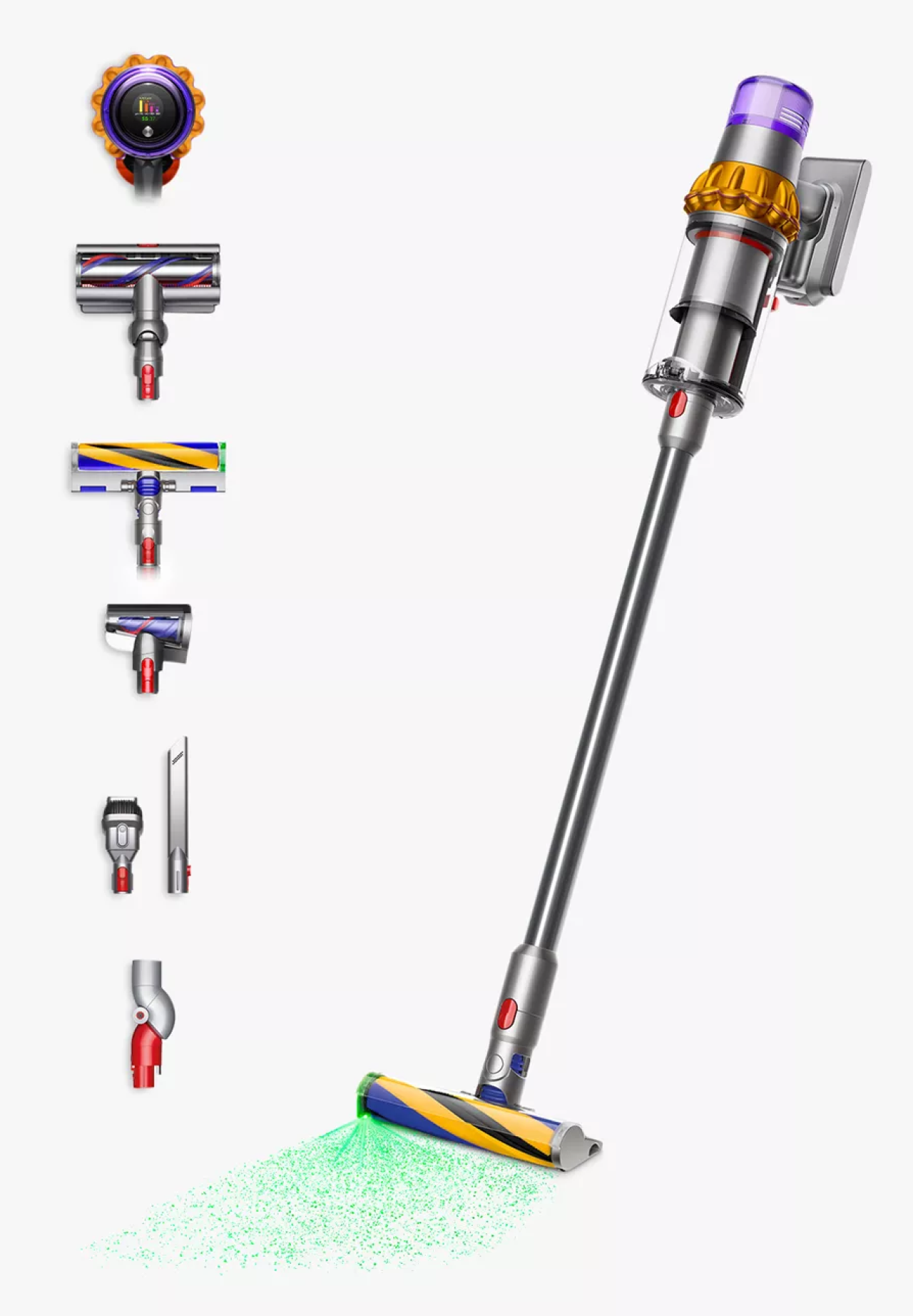 The Dyson V15 comes with a suite to tools to clean everywhere.